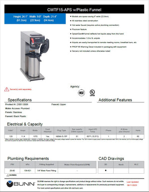 Bunn Coffee Brewer for Airpot Model # 23001.0006