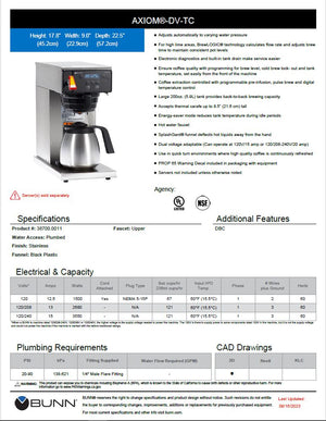 Bunn Coffee Brewer for Thermal Server Model # 38700.0011