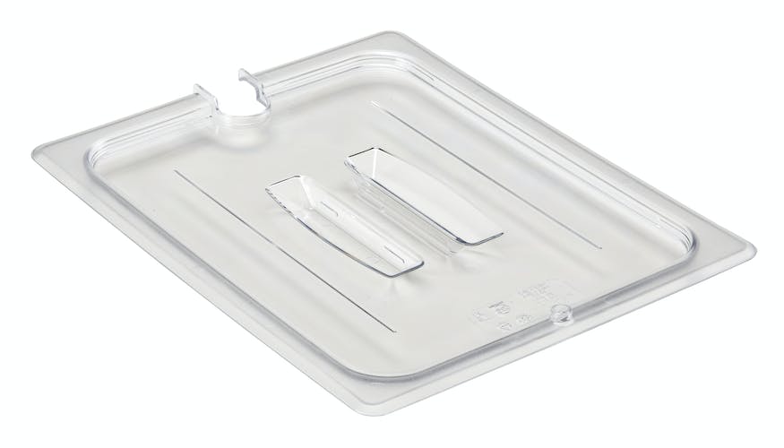 Cambro Camwear 1/6 Size Clear Polycarbonate Handled Lid with Spoon Notch- 60CWCHN135