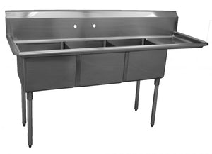 E3CWP1824R-24 3 Bowl 14" Deep Economy Sink