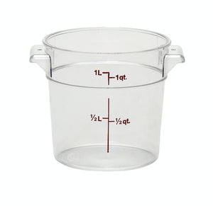 Cambro Camwear 1 qt Round Clear Measuring Storage Container- RFSCW1